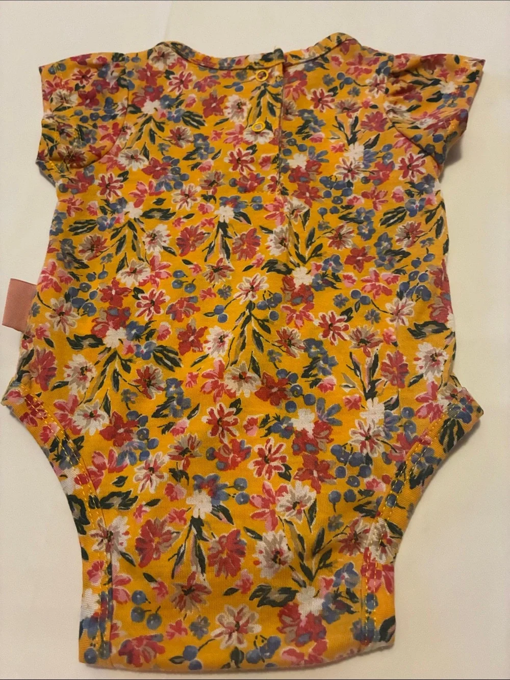 BCBG Girls Yellow Floral Baby Romper with Pink & Blue Accents